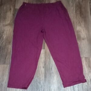 100% Silk Casual Burgundy Trousers Has Elastic Waist And Two Pockets XL Vintage